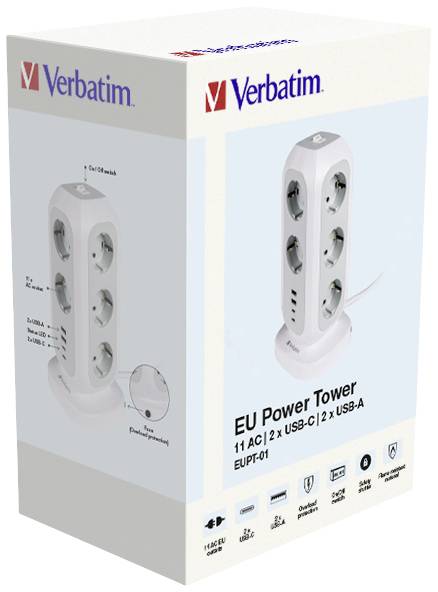 Multifunktionaler Euro-Steckdosenturm  11-fach Steckdose mit USB-Anschlüssen und Überspannungsschutz