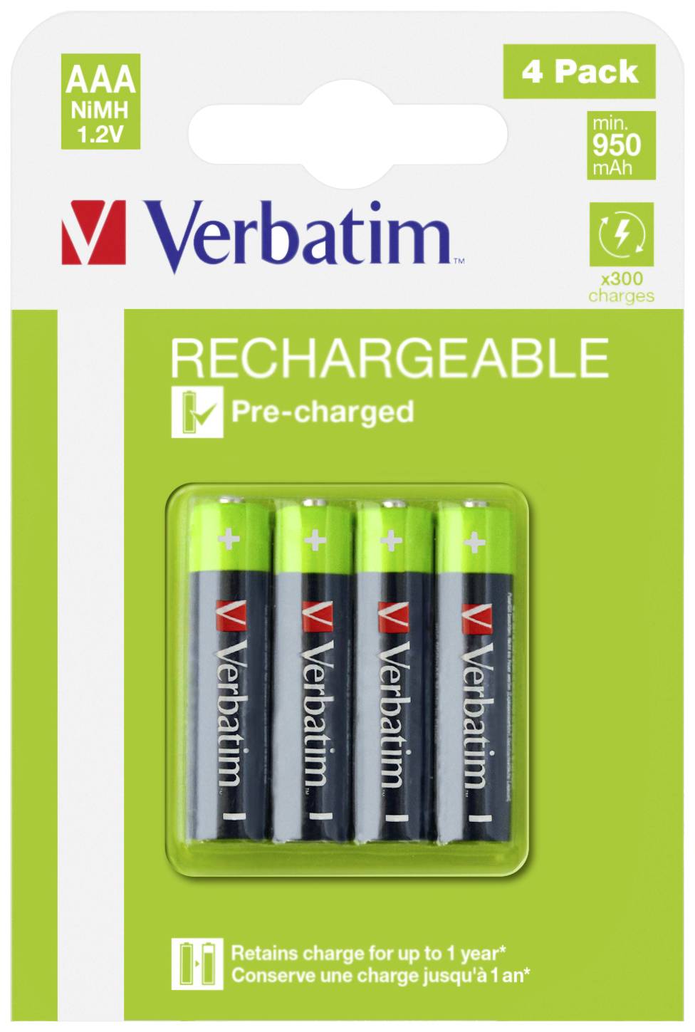 Verbatim RECHARGEABLE BATTERY AAA 4 PACK / HR03 Micro (AAA)-Akku NiMH 950 mAh 1.2 V 4 St.