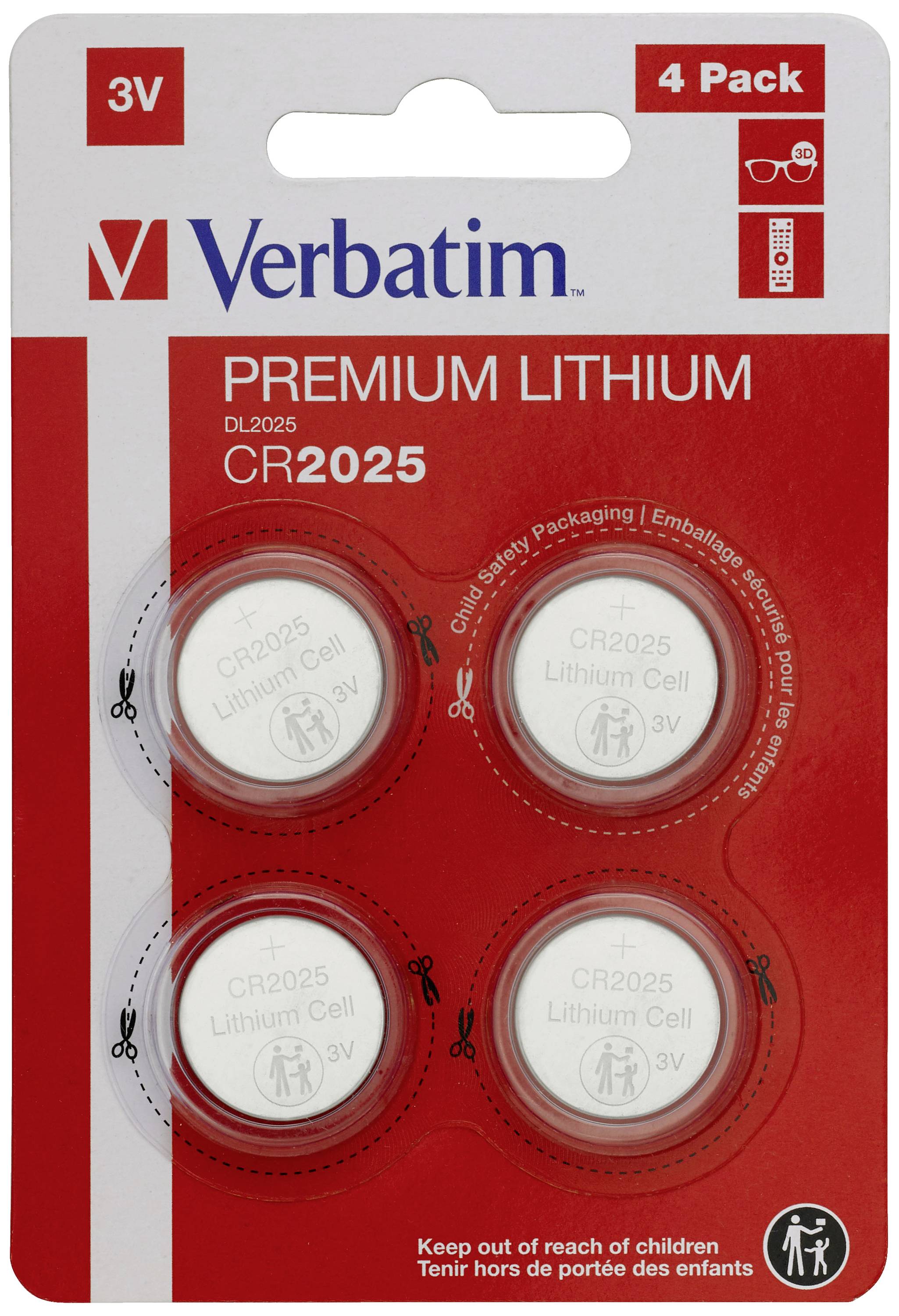Verbatim Knopfzelle CR 2025 3 V 4 St. Lithium LITHIUM BATTERY CR2025 3V 4 PACK