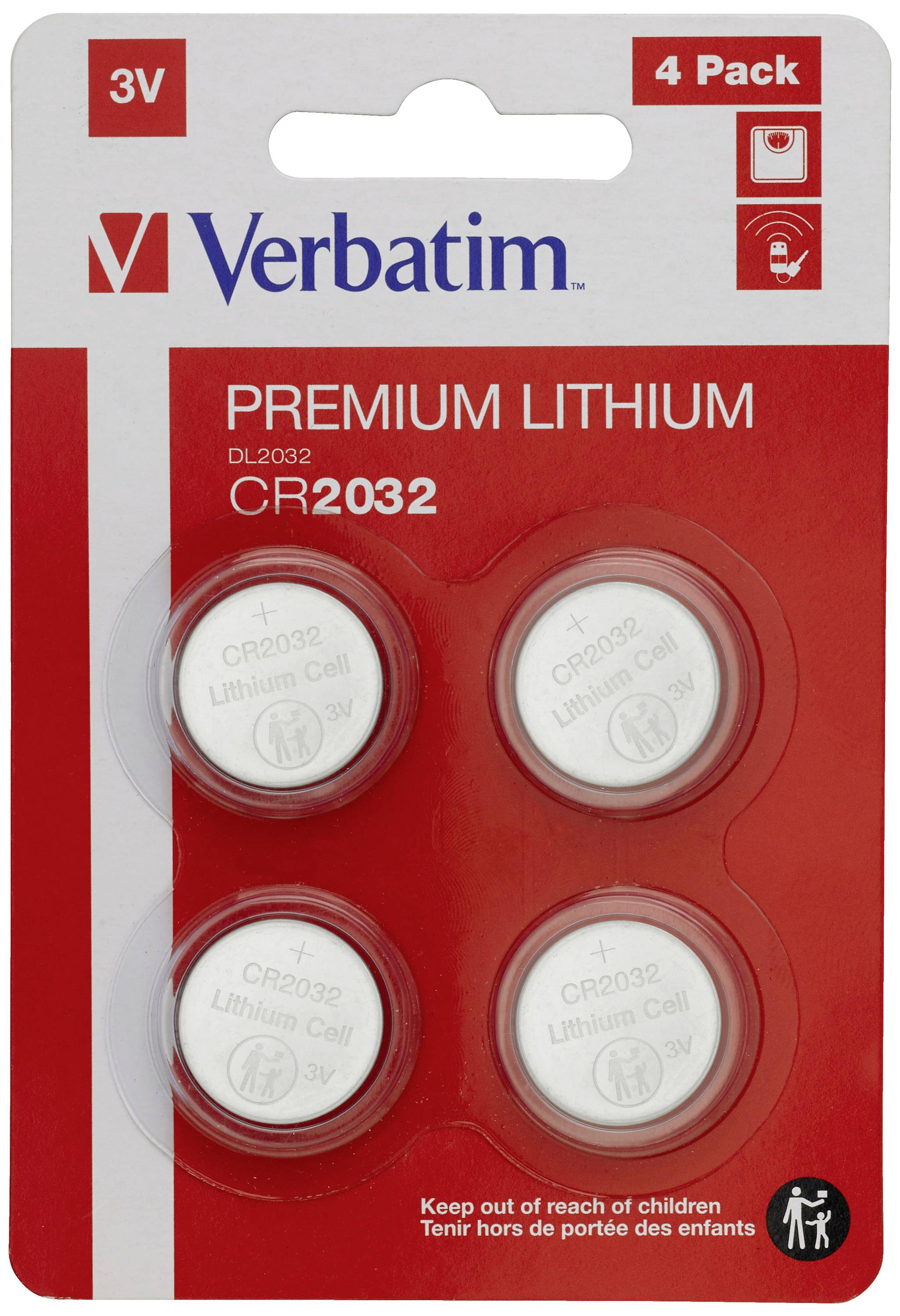 Verbatim Knopfzelle CR 2032 3 V 4 St. Lithium LITHIUM BATTERY CR2032 3V 4 PACK
