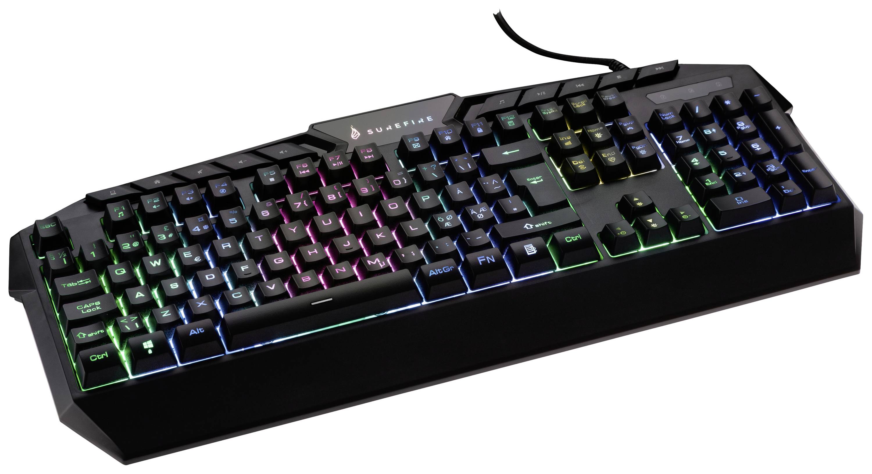 Verbatim SureFire KingPin RGB Gaming Multimedia Keyboard Kabelgebunden Gaming-Tastatur Nordisch, QWERTY Schwarz Beleuchtet