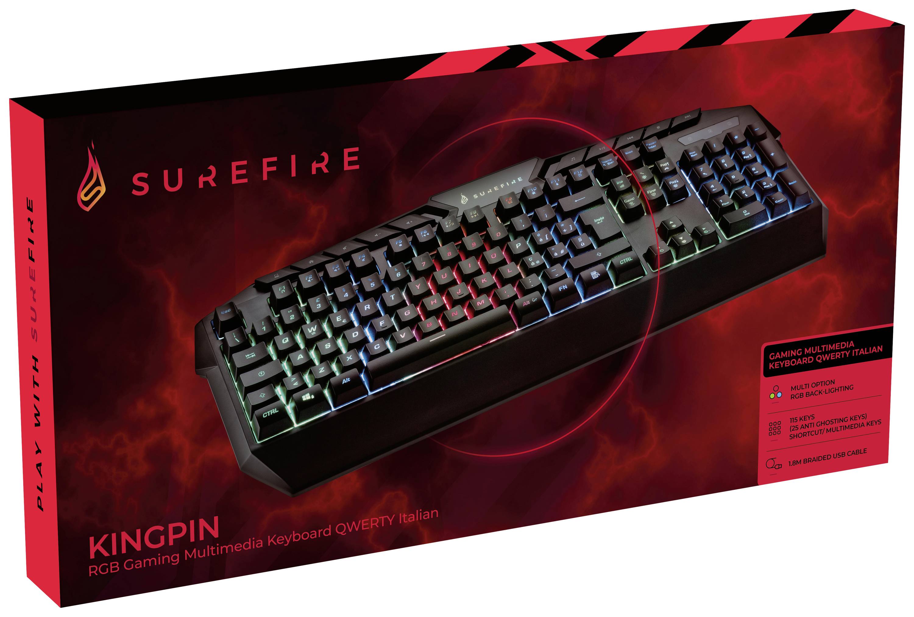 Verbatim SureFire KingPin RGB Gaming Multimedia Keyboard QWERTY Italian Kabelgebunden Gaming-Tastatur Italienisch, QWERTY Schwarz