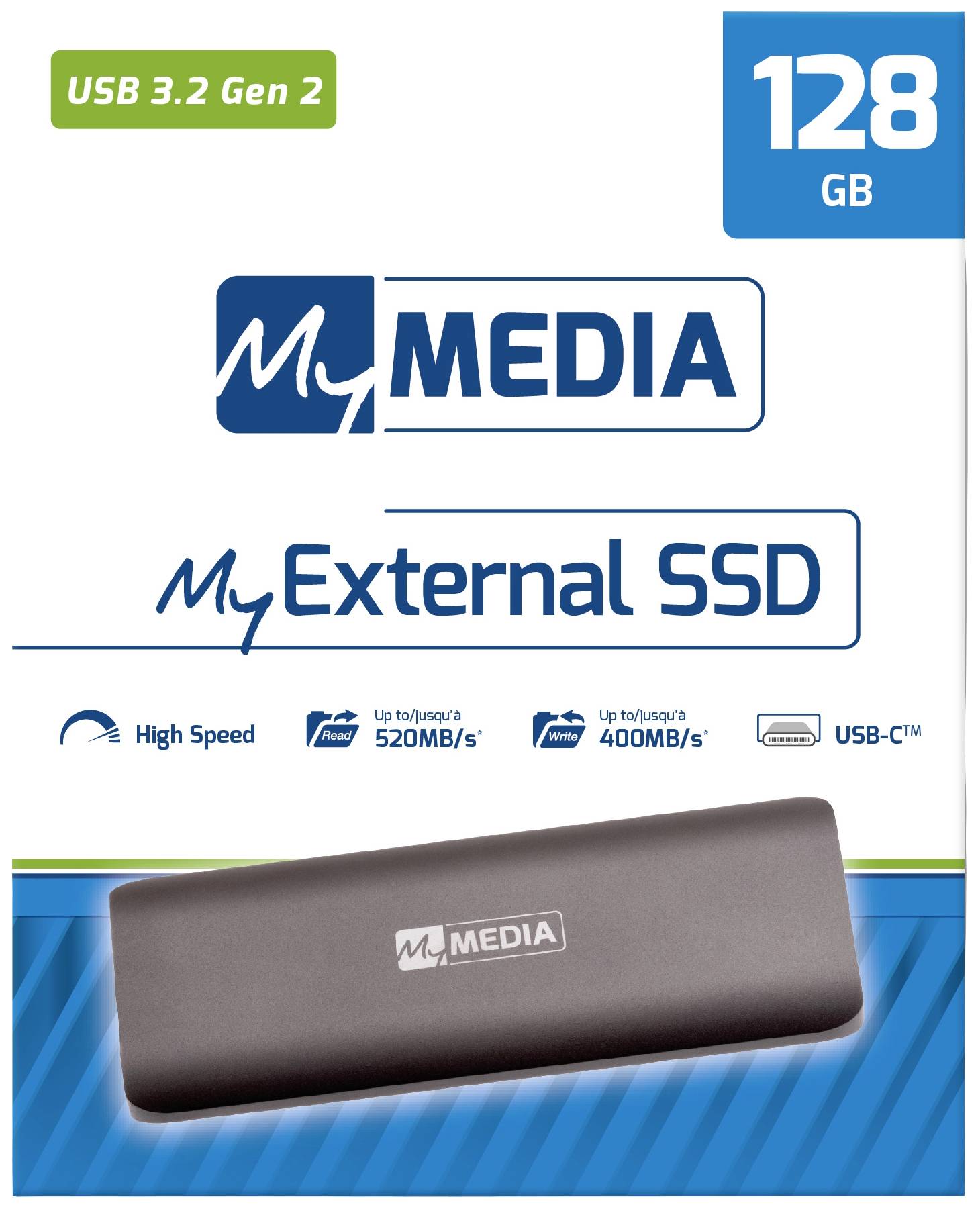 MyMEDIA MyExternal 128GB Externe SSD USB-C® (USB 3.2 Gen 2) Grau 69283