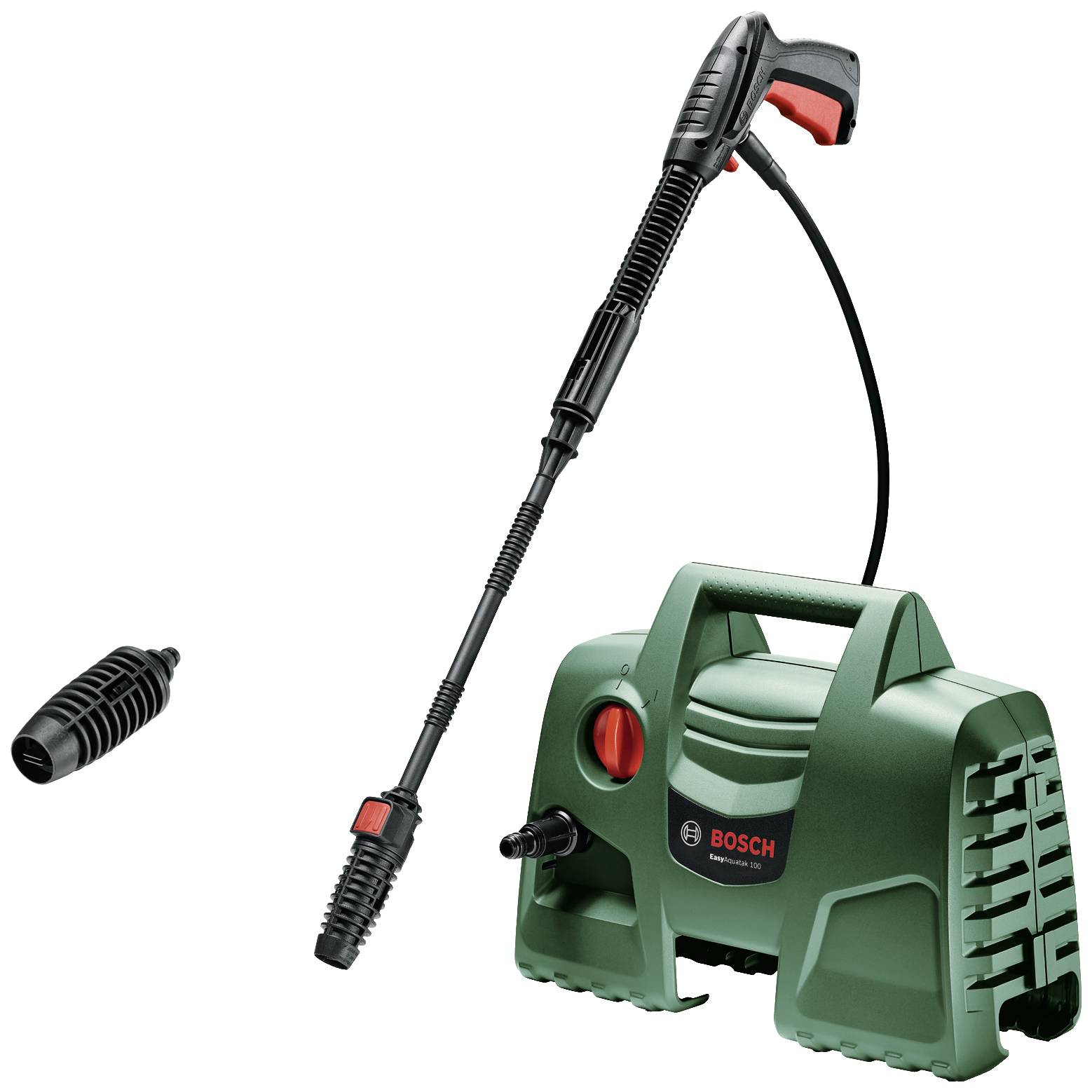 'Hochdruckreiniger Bosch EasyAquatak 110' in Grün und Schwarz mit rotem Griff. Geeignet für Reinigung im Außenbereich.