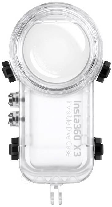 Transparente Schutzhülle für die Insta360 X3 Kamera, ermöglicht Unterwassertauchen und schützt vor Wasser und Staub.