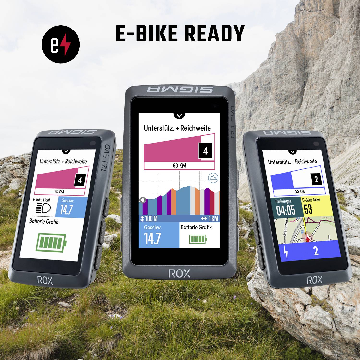 Sigma ROX 12.1 EVO Sensor Set - Night Grey Fahrrad-Navi Fahrrad Europa Bluetooth®, GPS, GLONASS