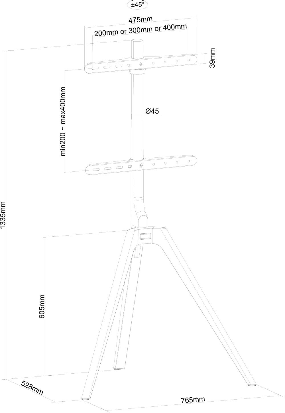 My Wall HT23L TV-Standfuß Höhenverstellbar, Ausziehbar 114,3cm (45") - 165,1cm (65") Stand, Ausziehbar, Höhenverstellbar, Drehbar