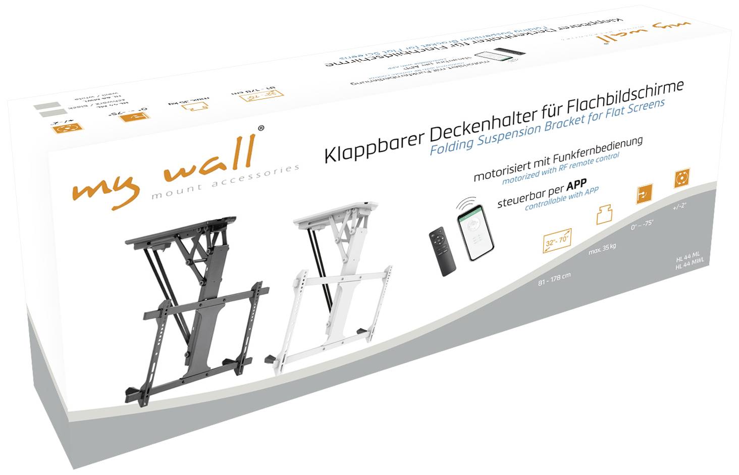 My Wall HL44MWL TV-Deckenhalterung Mit Fernbedienung, Neigbar 81,3cm (32") - 177,8cm (70") Deckenhalter, App-Steuerung