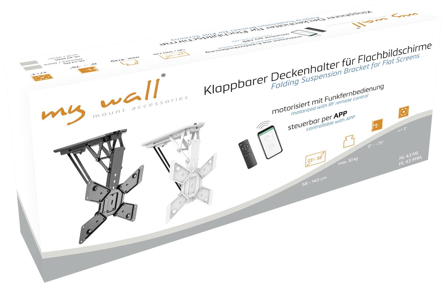 My Wall HL43ML TV-Deckenhalterung Mit Fernbedienung, Schwenkbar, Neigbar 58,4cm (23") - 139,7cm (55") App-Steuerung, Deckenhalter