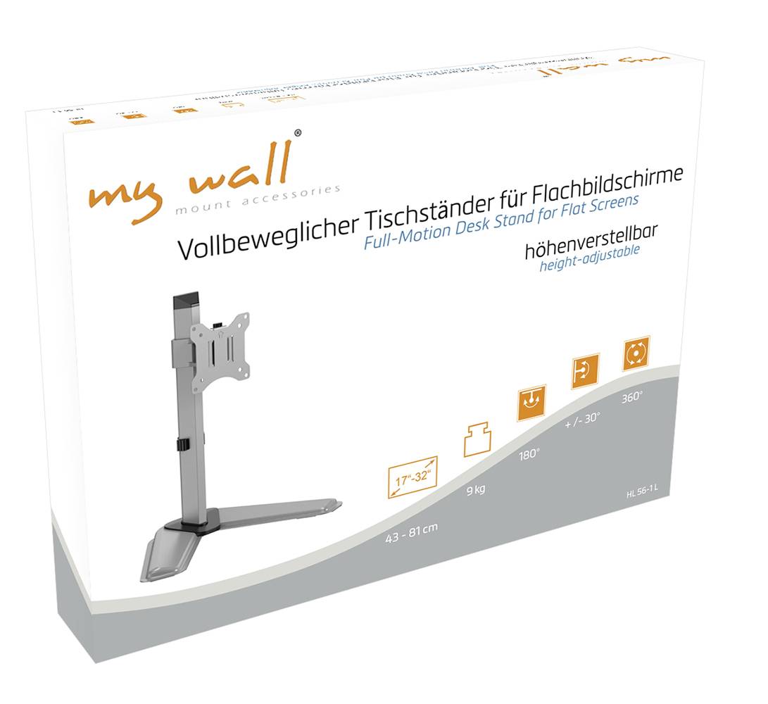 Verstellbarer Tischständer für Flachbildschirme, graues Design, voll beweglich, passend für Monitore von 43 bis 81 cm.