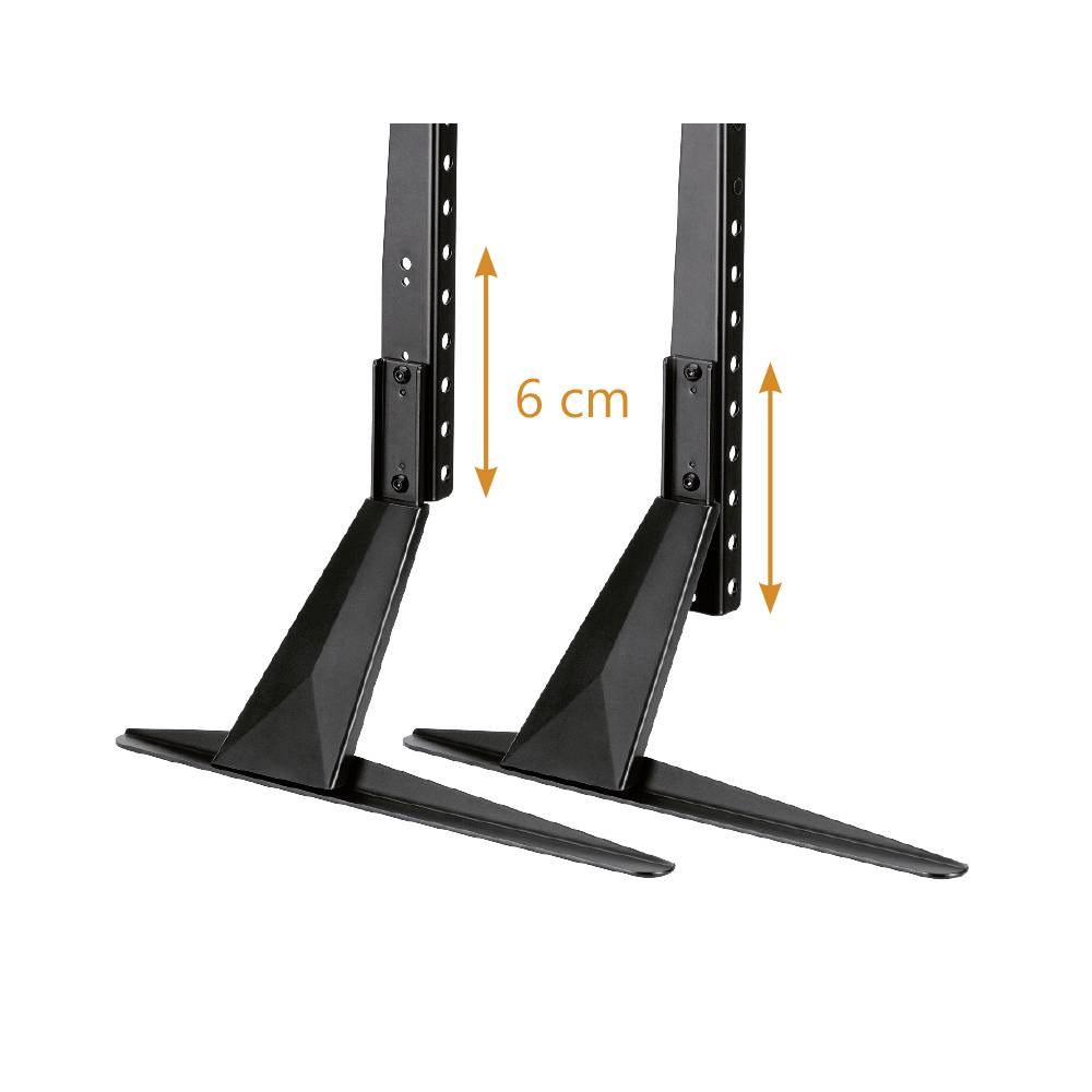 Ständer aus schwarzem Metall mit 6 cm verstellbarer Höhe. Geeignet zur Unterstützung oder Befestigung von Geräten oder Möbeln.