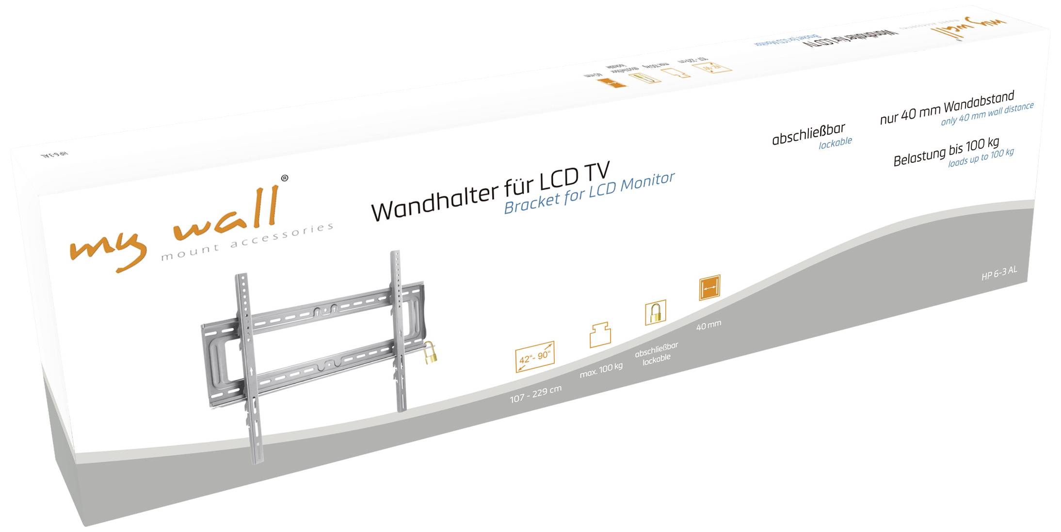 My Wall HP6-3AL TV-Wandhalterung Mit Diebstahlschutz, Integrierte Wasserwaage 106,7cm (42") - 228,6cm (90") Starr