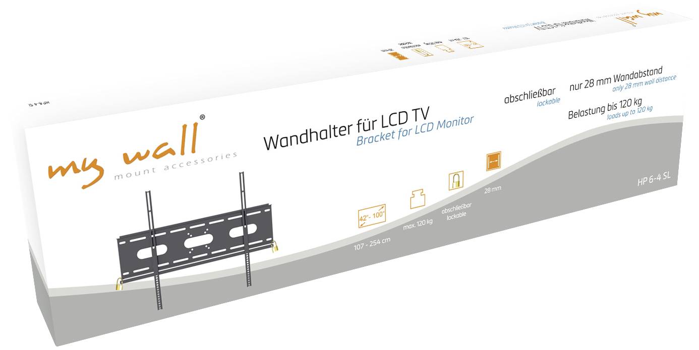 My Wall HP6-4SL TV-Wandhalterung Mit Diebstahlschutz, Integrierte Wasserwaage 106,7cm (42") - 254,0cm (100") Starr