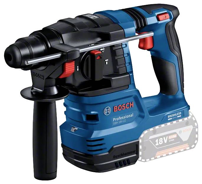 Akku-Bohrhammer von Bosch in Blau und Schwarz, mit ergonomischem Griff und 18V-Akku, für professionellen Einsatz entwickelt.