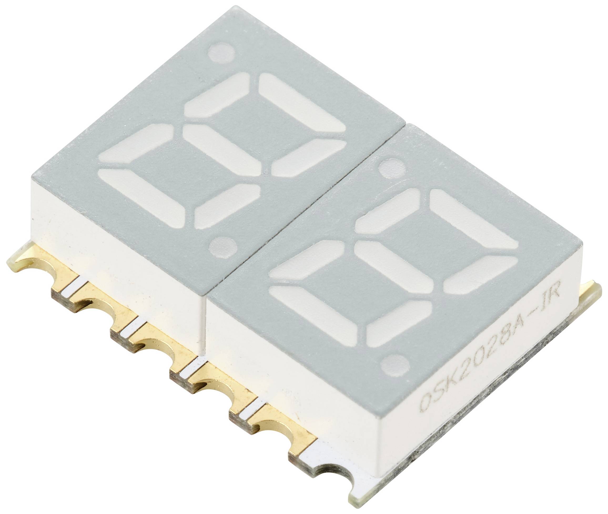 Zwei Sieben-Segment-Anzeigen in einem elektronischen Bauteil, geeignet für die Anzeige von Zahlen oder Buchstaben.
