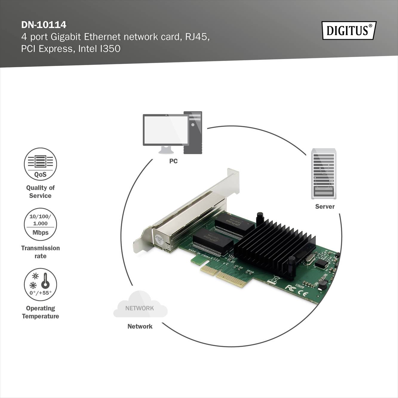 Digitus DN-10114 Netzwerkkarte 10 / 100 / 1000MBit/s PCIe