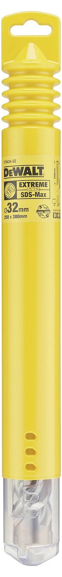 Ein gelber Bohrer von DEWALT mit der Aufschrift 'EXTREME 2 SDS-MAX' für Gesteinsbohrungen.