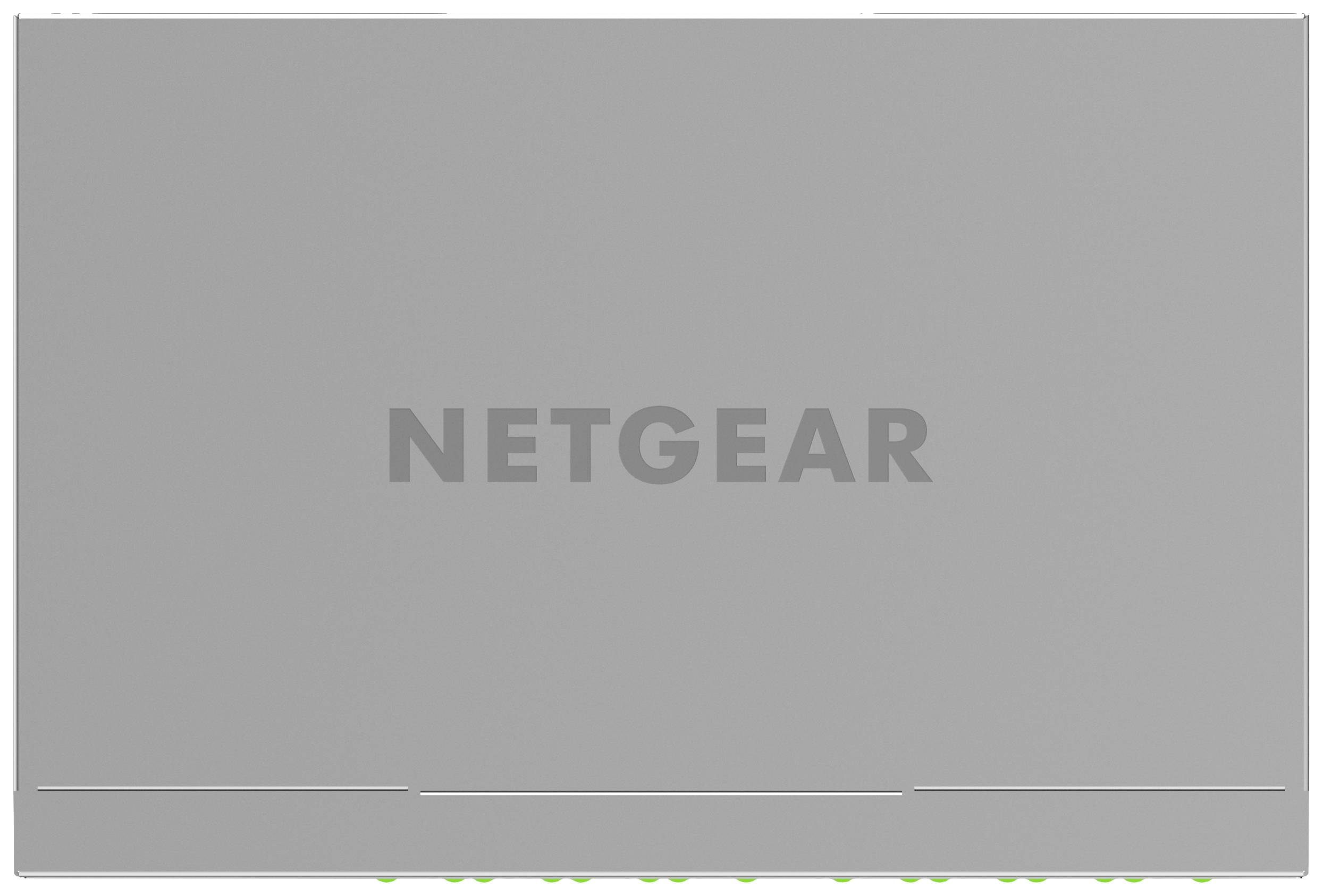 'Netgear'-Schriftzug auf grauem Hintergrund, eventuell auf einem Gerät oder einer Verpackung.