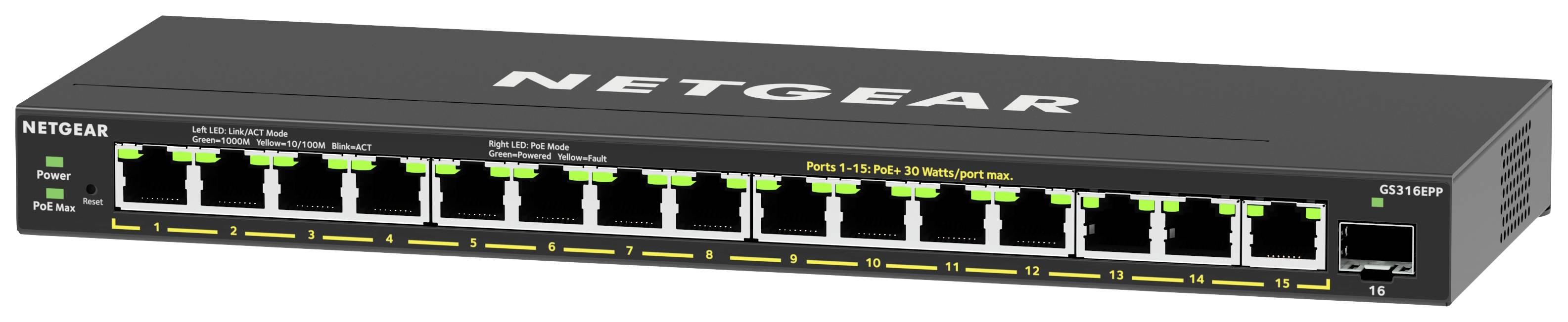 NETGEAR GS316EPP Netzwerk Switch RJ45/SFP 16 Port 1 GBit/s PoE-Funktion