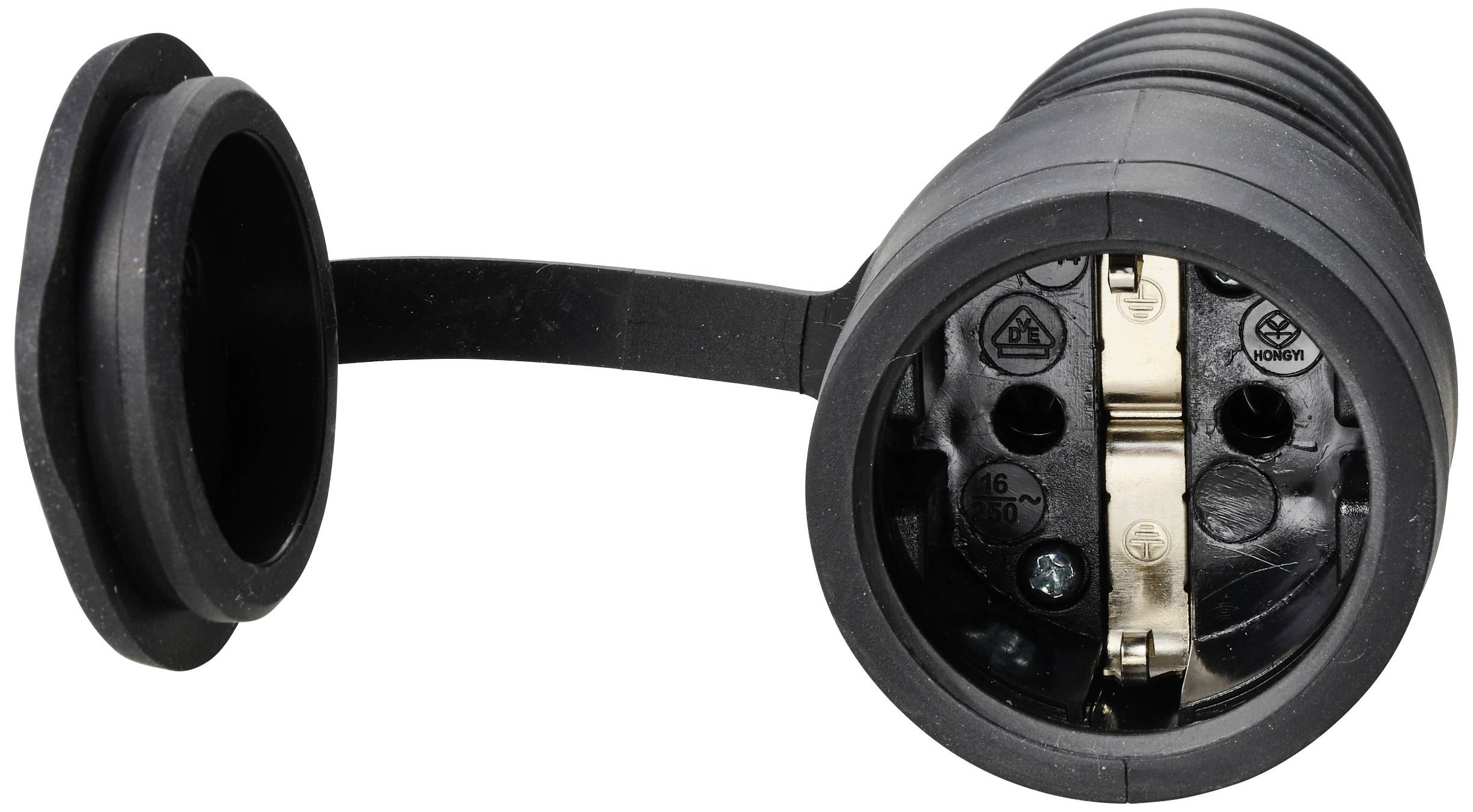 Sygonix SY-5806882 Schutzkontaktkupplung Gummi 250 V/AC Schwarz IP44