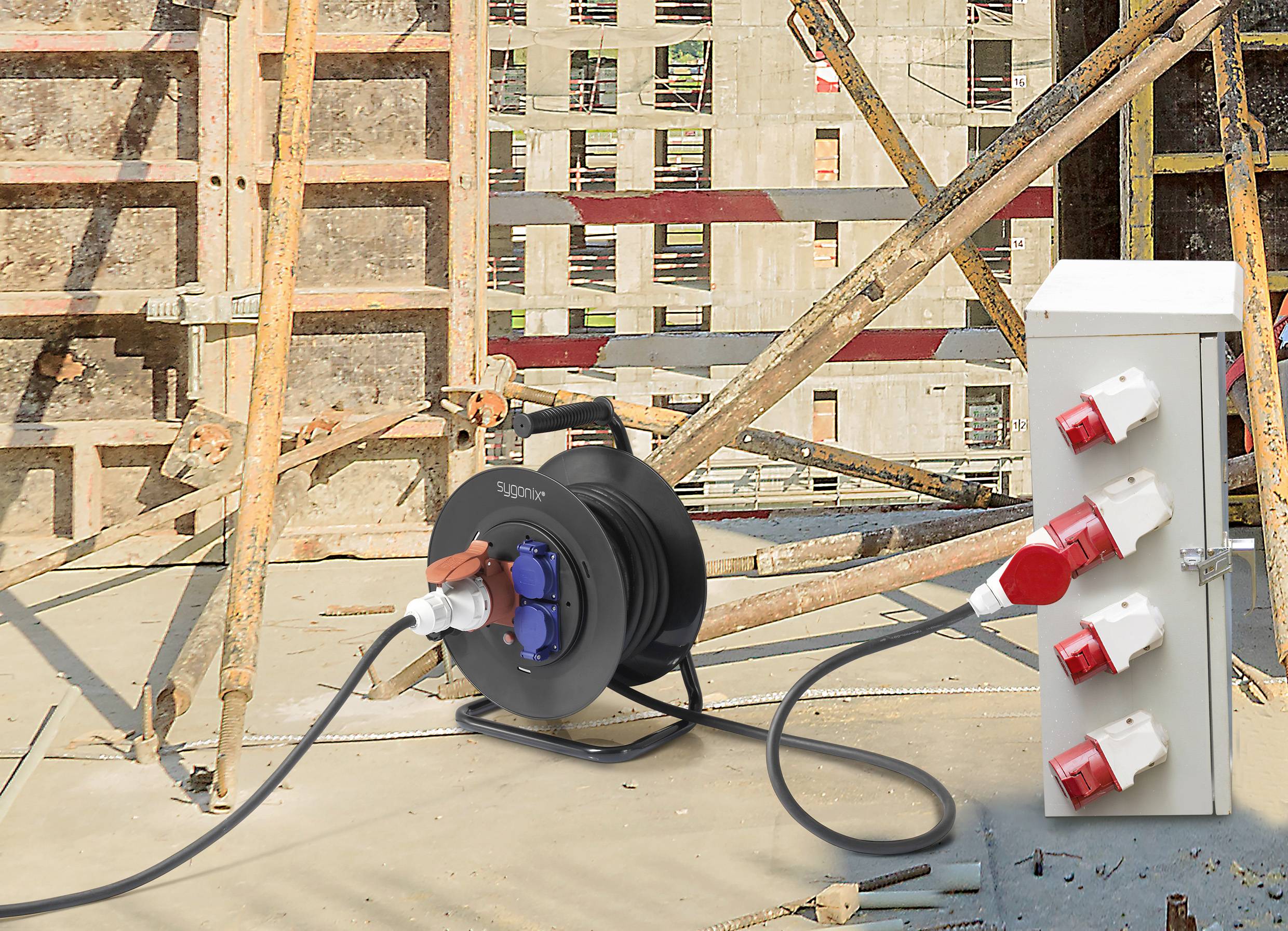 Sygonix SY-5806894 Kabeltrommel 25m Schwarz CEE-Stecker 16A 5polig