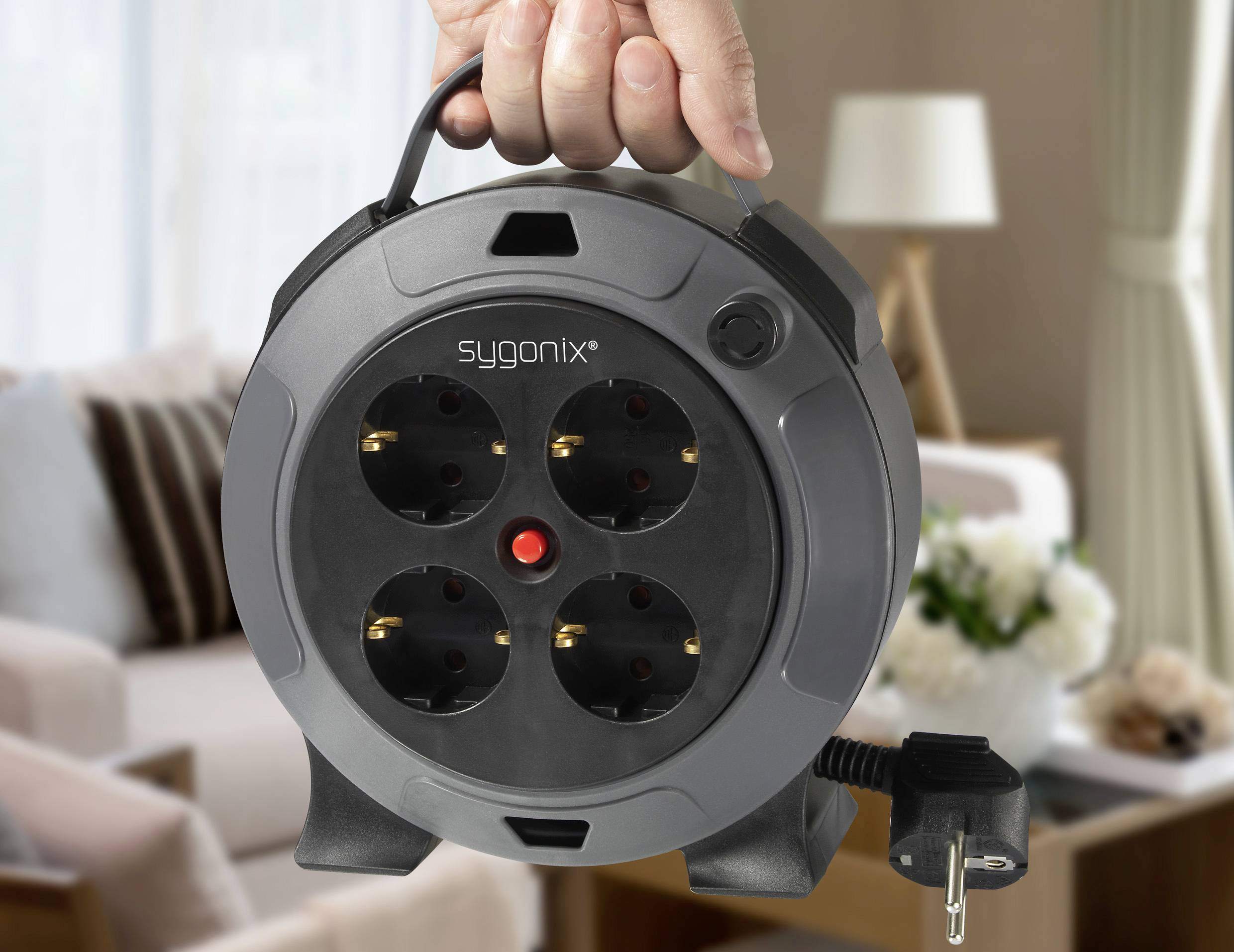 Sygonix SY-5806896 Kabeltrommel 5m Schwarz Schutzkontakt-Stecker