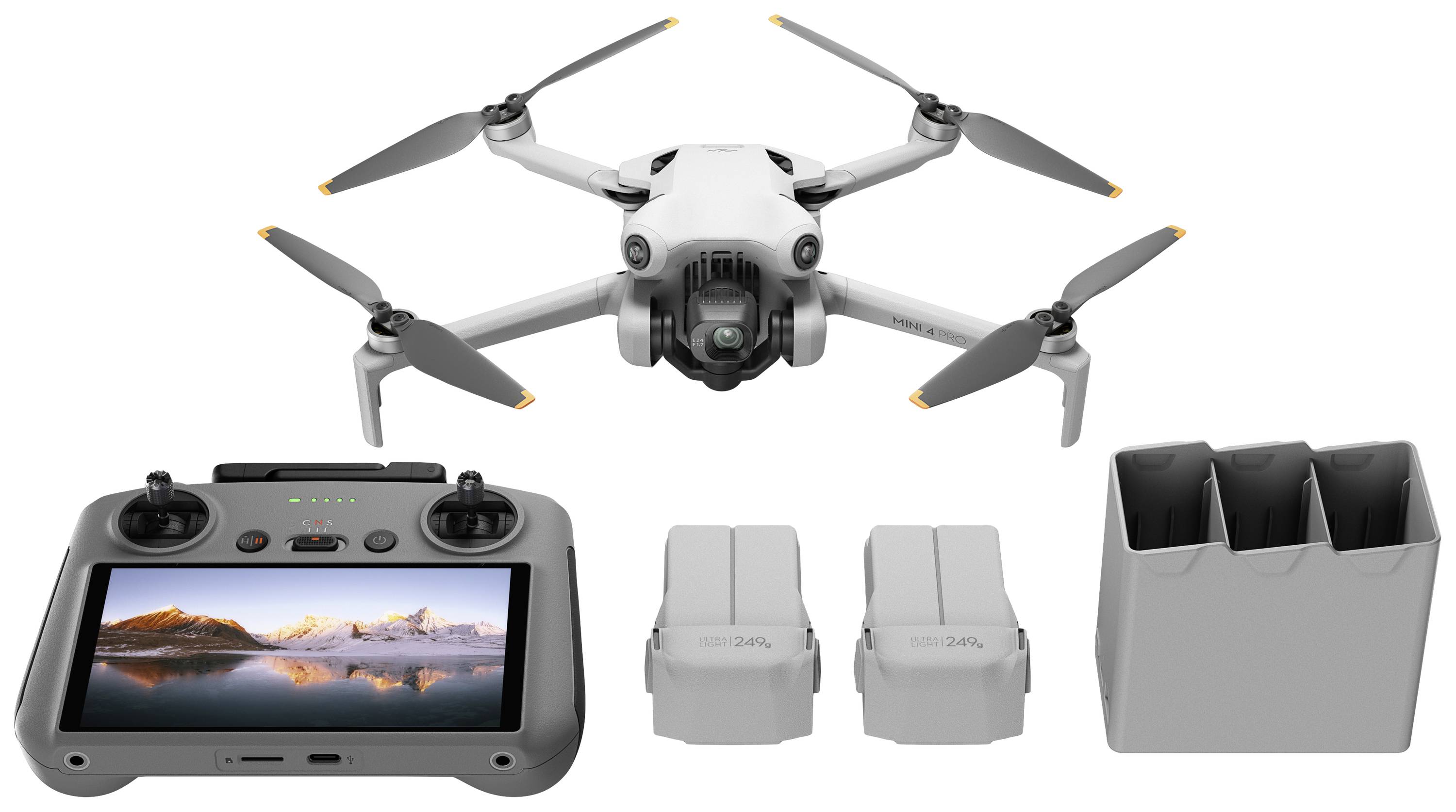 DJI Mini 4 Pro Fly More Combo (RC 2) inkl. Smart Controller Quadrocopter RtF Kameraflug Hellgrau (matt)