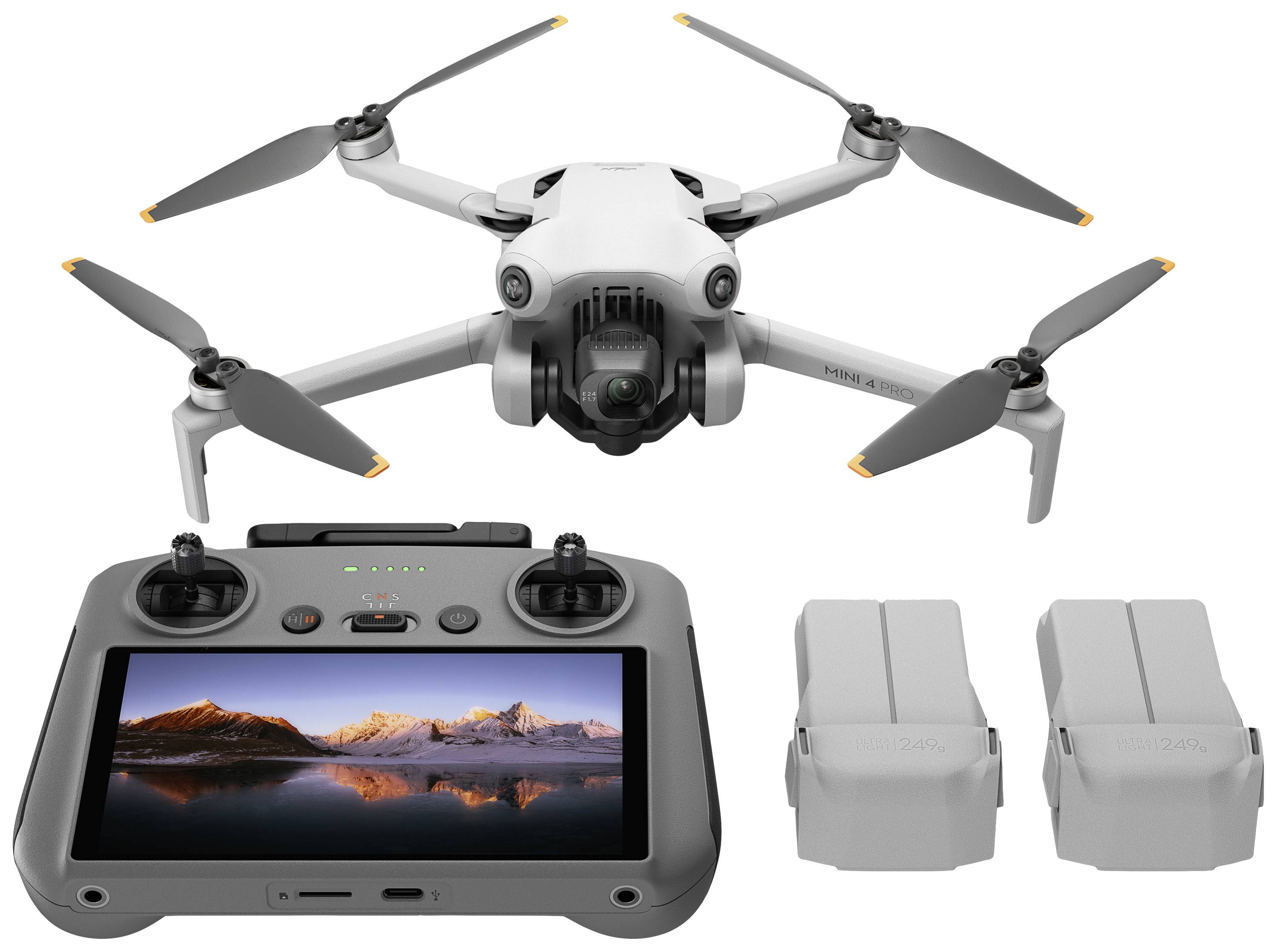 DJI Mini 4 Pro Fly More Combo (RC 2) inkl. Smart Controller Quadrocopter RtF Kameraflug Hellgrau (matt)