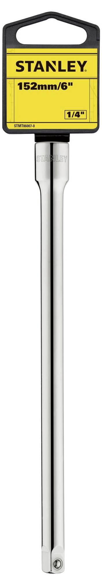 Chrom-Verlängerungsstange von Stanley, 152 mm (6 Zoll) lang, mit 1/4 Zoll Antrieb. Verpackung in Gelb und Schwarz.