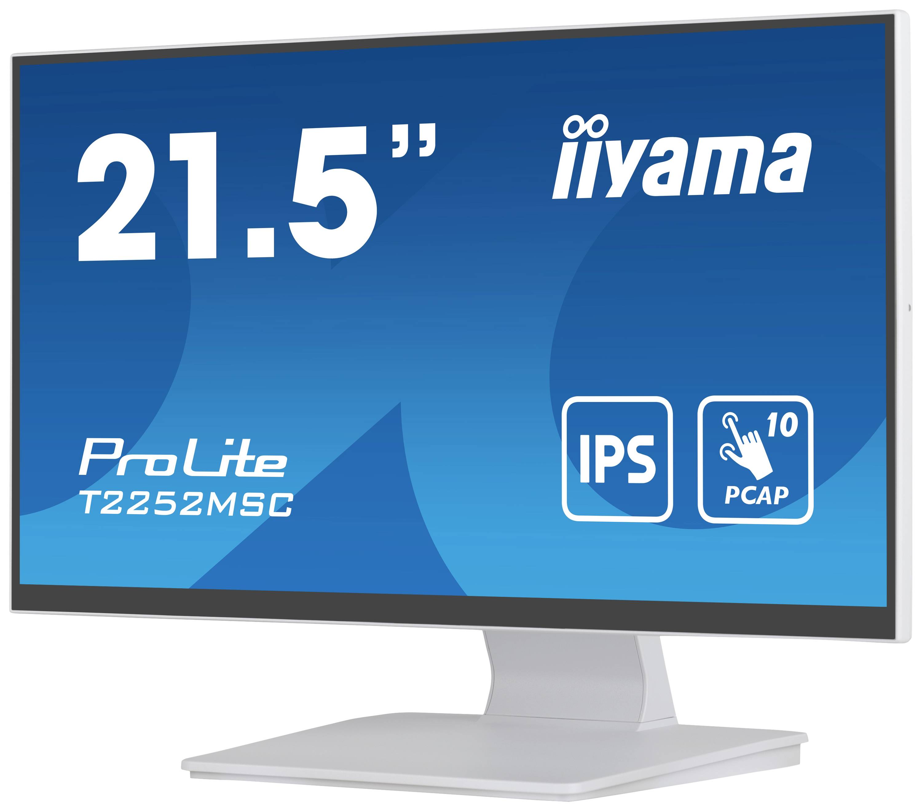 iiyama Monitor mit 21.5 Zoll Bildschirm, Modell ProLite T2252MSC, zeigt IPS- und PCAP-Technologie.