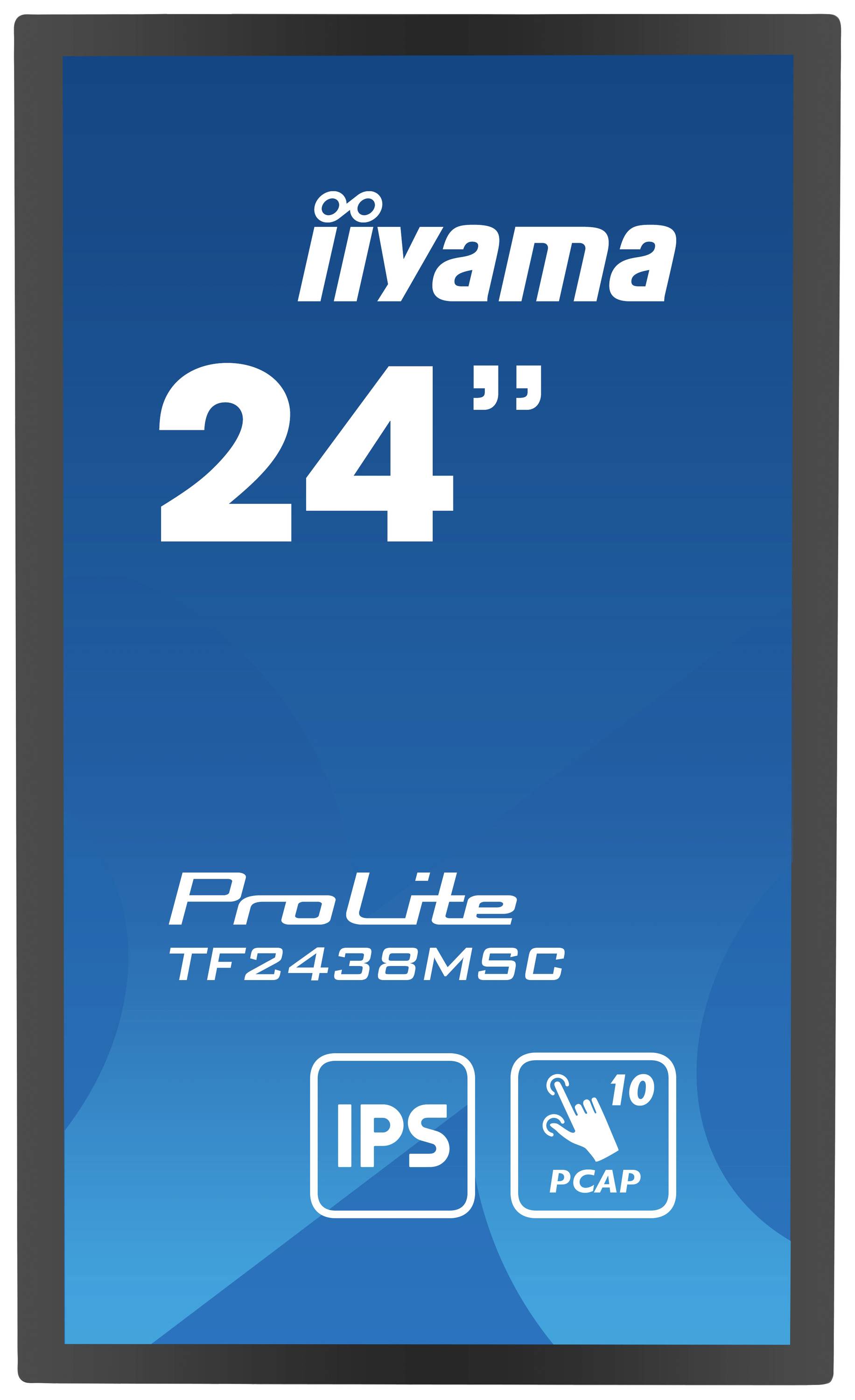 Bild eines 24-Zoll-iiyama ProLite-Bildschirms, Modell TF2438MSC, mit IPS-Technologie und 10-Punkt-PCAP-Touchscreen.