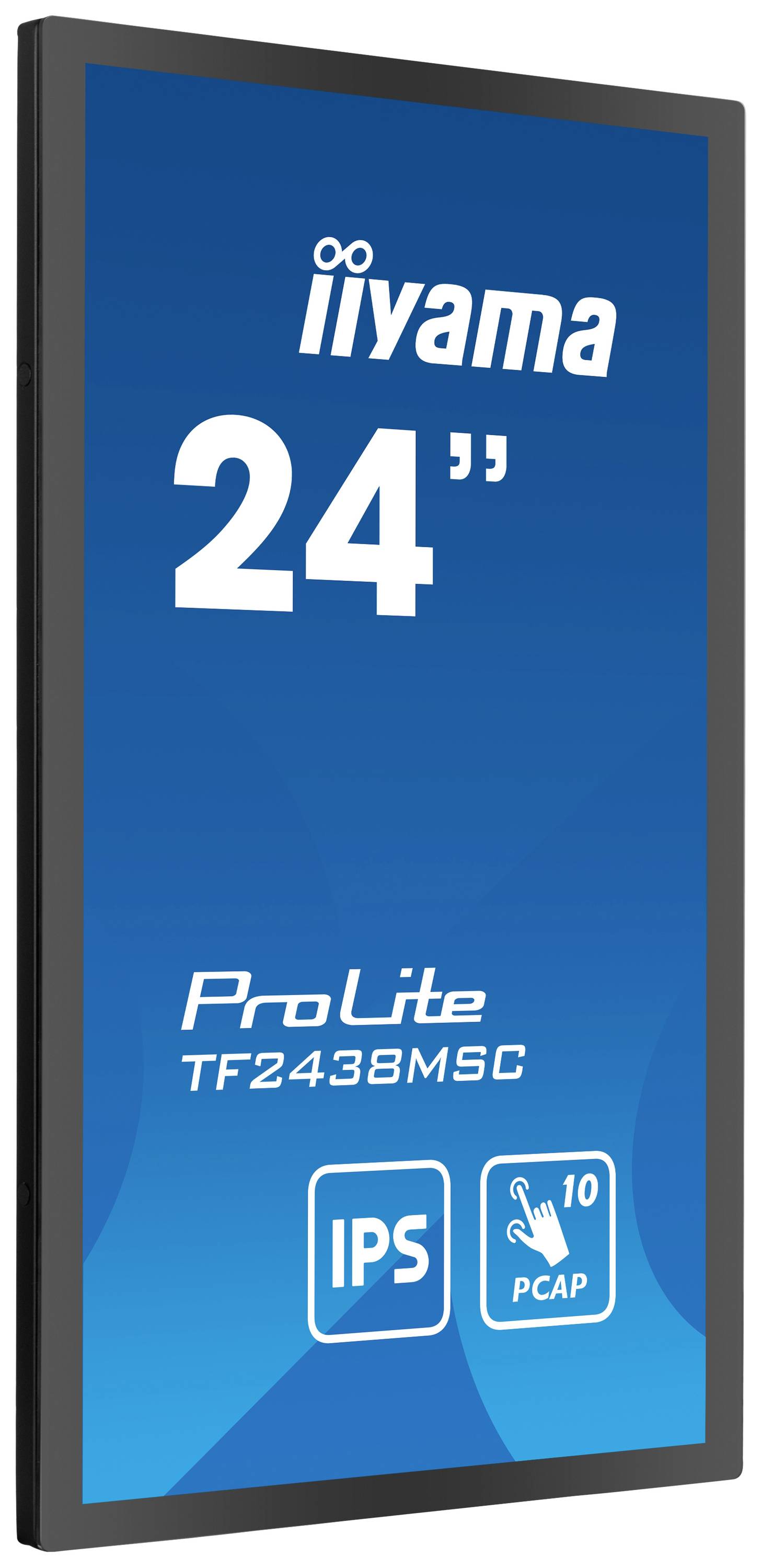 Bild eines schwarzen iiyama 24-Zoll ProLite TF2438MSC Monitors mit IPS Technologie und 10-Punkt-Touchscreen.