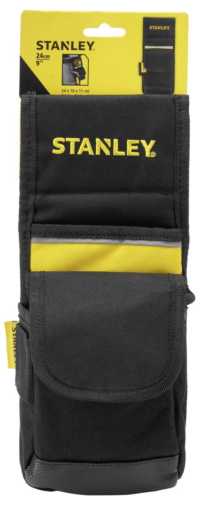 Werkzeugtasche von Stanley in Schwarz mit gelbem Logo, geeignet für die Aufbewahrung von verschiedenen Werkzeugen.