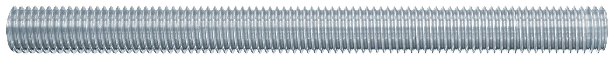 Ein langer, zylindrischer, metallischer Stab mit gleichmäßigen Gewinden entlang der gesamten Oberfläche.