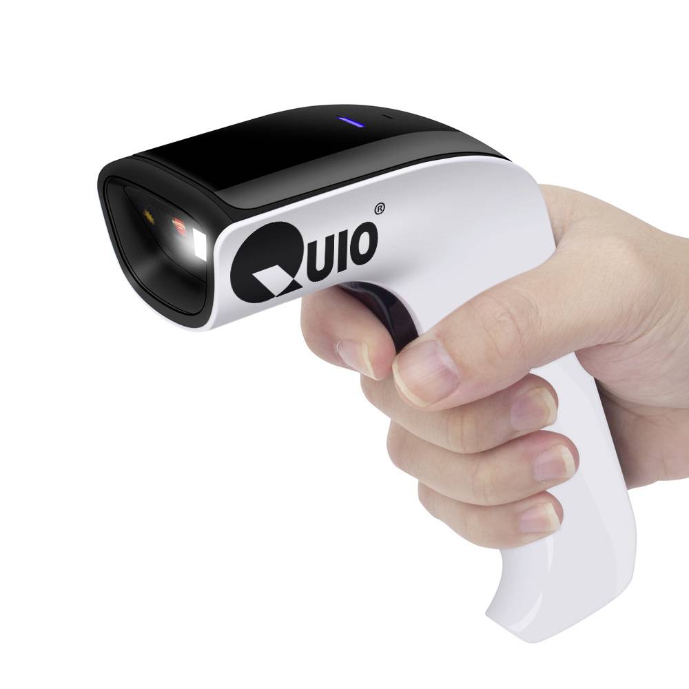 QUIO QU-ER-332 Barcode-Scanner 1D, 2D LED Weiß/Schwarz Hand-Scanner inkl. Standfuß Bluetooth®, USB, Funk 2.4GHz