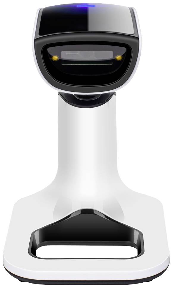 QUIO QU-ER-332 Barcode-Scanner 1D, 2D LED Weiß/Schwarz Hand-Scanner inkl. Standfuß Bluetooth®, USB, Funk 2.4GHz