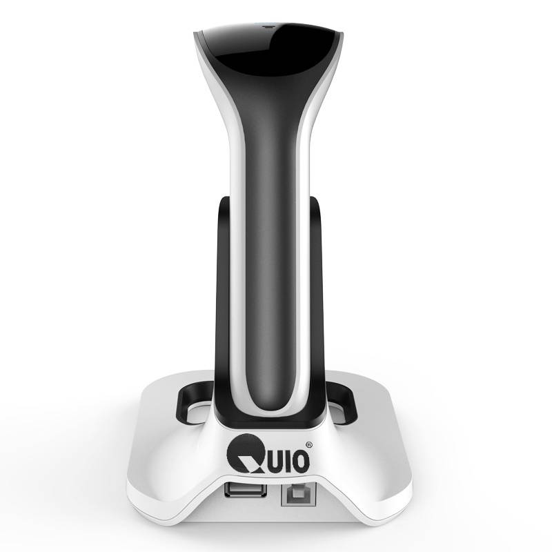 QUIO QU-ER-332 Barcode-Scanner 1D, 2D LED Weiß/Schwarz Hand-Scanner inkl. Standfuß Bluetooth®, USB, Funk 2.4GHz