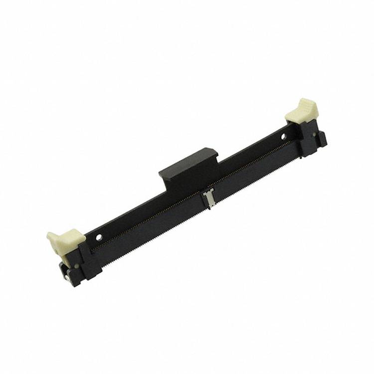 Schwarzer linearer Schiebepotentiometer mit cremefarbenen Knöpfen an beiden Enden und einem zentralen Schiebeblock.