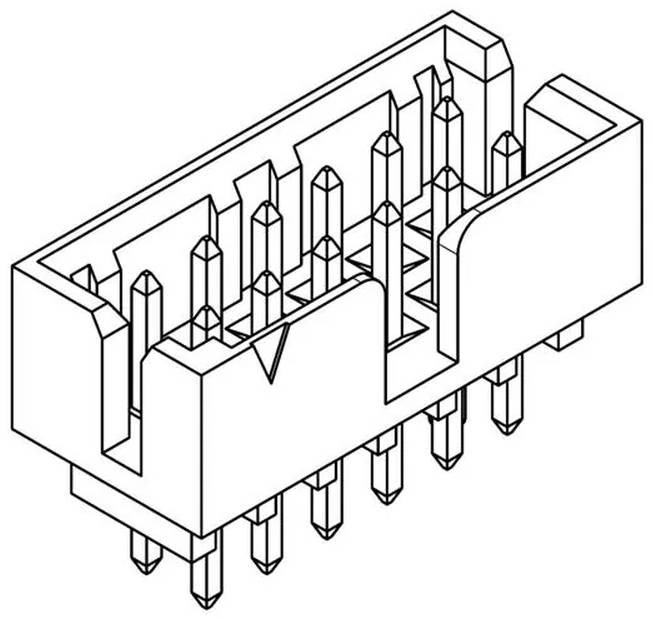 Ein Diagramm eines Dual-Row-Steckverbinders mit zwei Reihen von Stiften, der typischerweise für elektrische Verbindungen auf Leiterplatten verwendet wird.