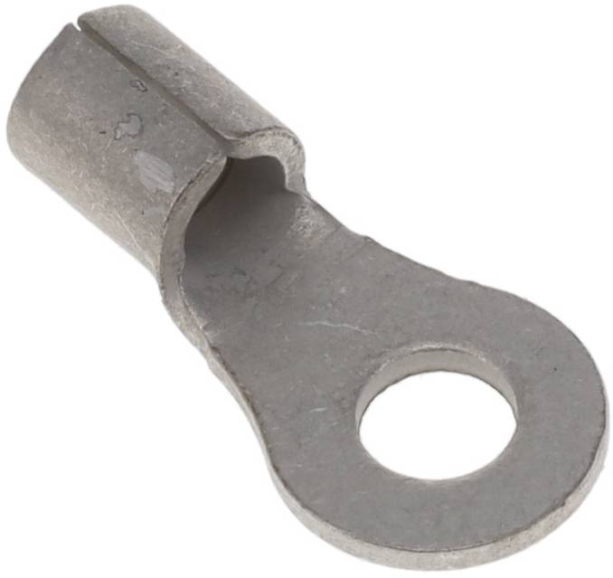 Metallische Elektrodenklemme mit zylindrischem Lauf und flachem Ring; wird verwendet, um elektrische Drähte mit Schraubklemmen zu verbinden.