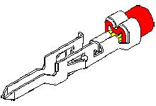 Diagramm eines elektrischen Steckverbinderschnitts, zeigt interne Metallkontakte und Gehäuseausführung.