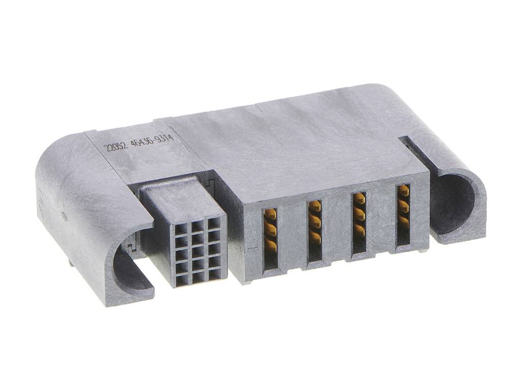 Ein rechteckiger elektrischer Steckverbinder mit mehreren Kupferanschlüssen, geeignet für industrielle oder elektronische Anwendungen.