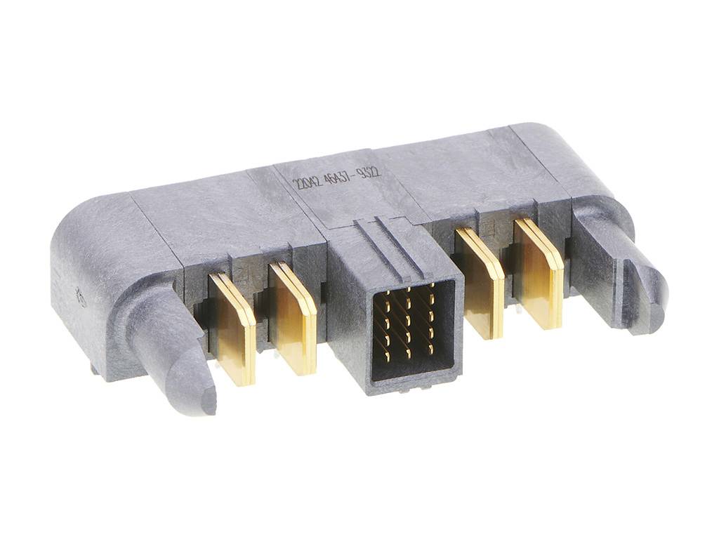 Ein schwarzer elektrischer Steckverbinder mit mehreren goldfarbenen Stiften und einer zentralen Buchse, verwendet für elektrische Verbindungen.