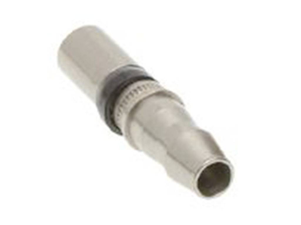 Steckverbinder Metallgehäuse, zylindrisch, mit geriffeltem Ring zur einfachen Handhabung.