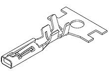 Illustration eines Metallsteckverbinders mit Zungen- und Lochdetails, verwendet für elektrische Verbindungen in technischen Anwendungen.