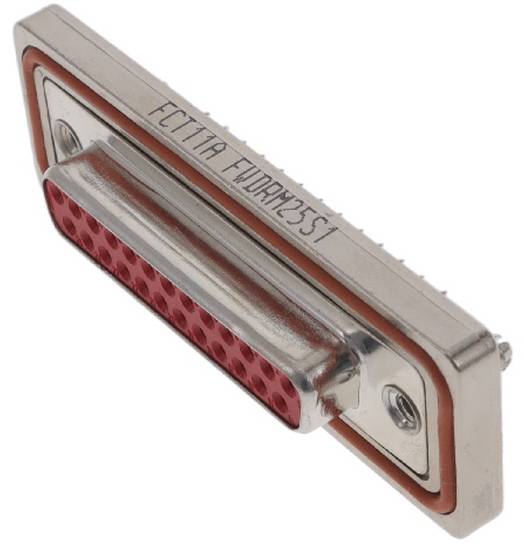 Ein Metallstecker mit mehreren kleinen roten Stiften, beschriftet mit „FCT11A FDRMR25S1