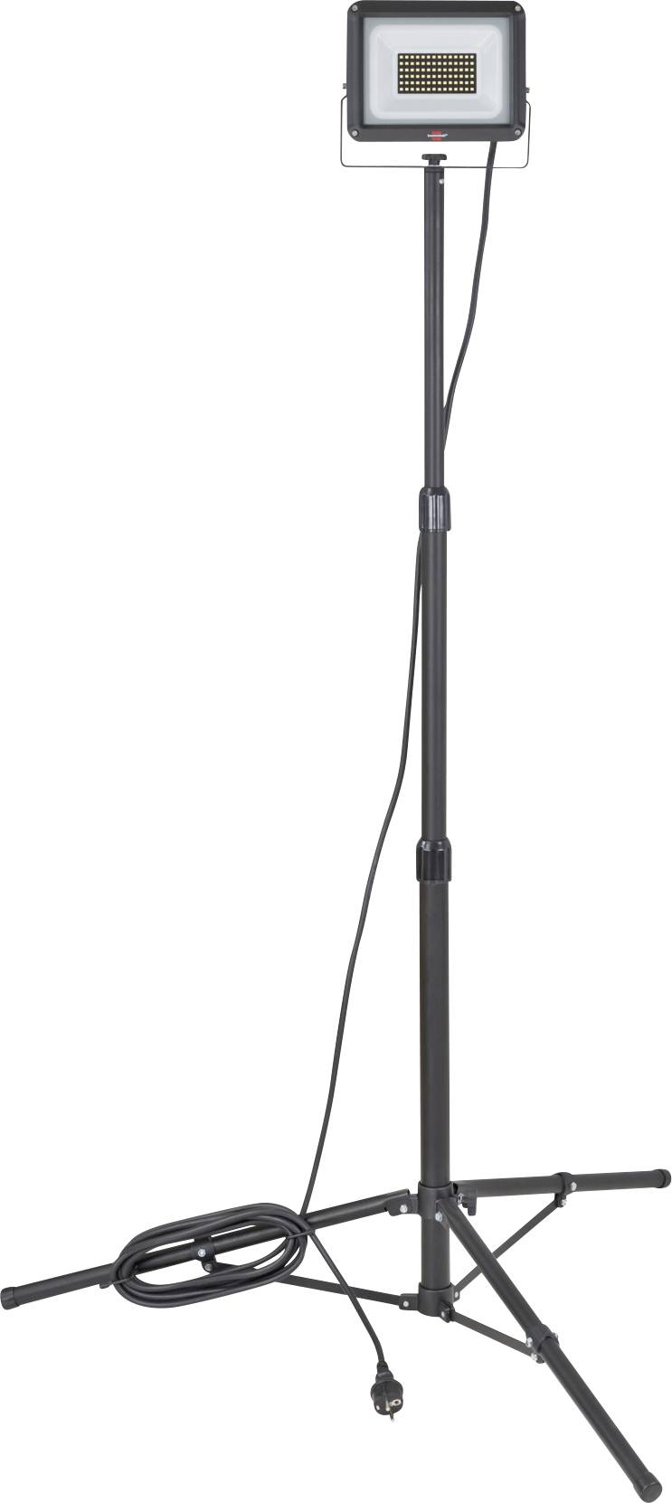 Tragbare LED-Arbeitsleuchte auf einem hohen verstellbaren Dreibeinstativ mit Stromkabel und stabilisierenden Beinen.