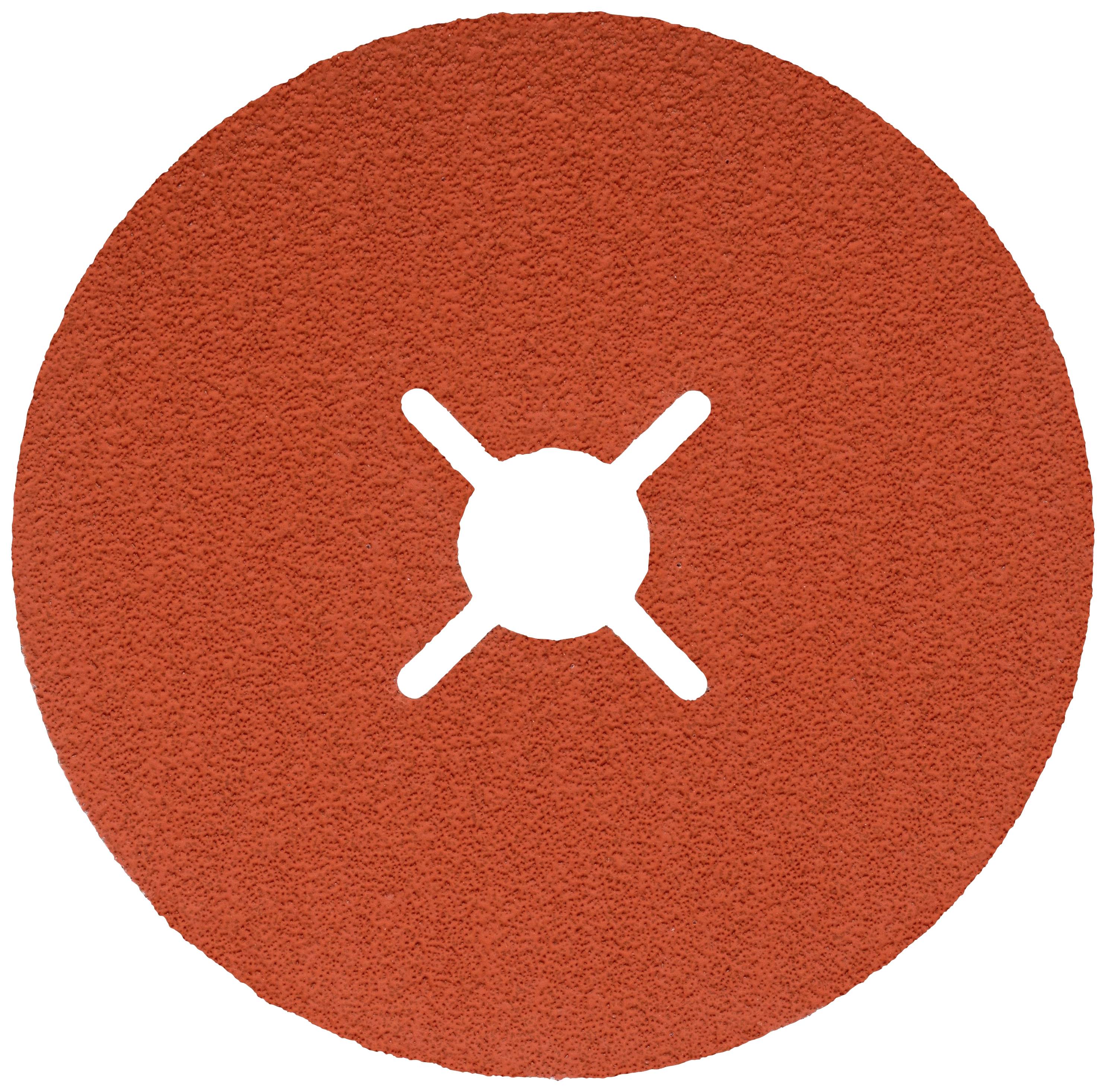 Ein roter Schleifteller mit kreuzförmiger Aussparung in der Mitte, verwendet zum Schleifen oder Polieren von Oberflächen.