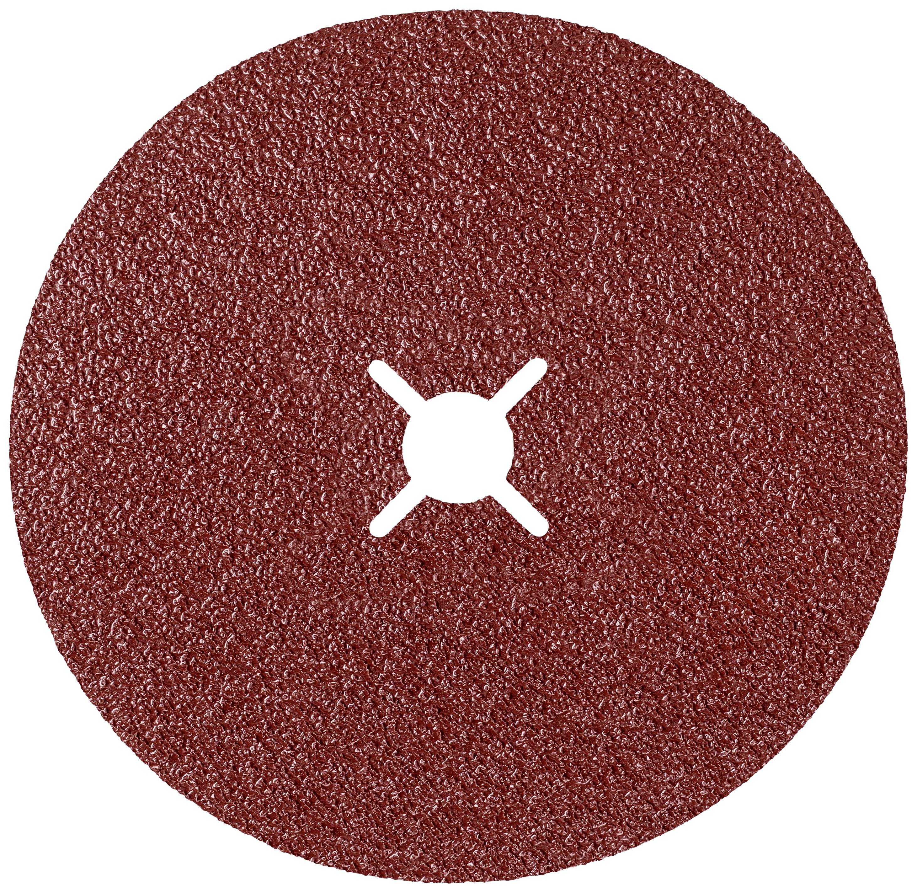 Eine runde Schleifscheibe mit einer gekreuzten Mittelaussparung, in rötlicher Farbe, für industrielle Anwendungen.