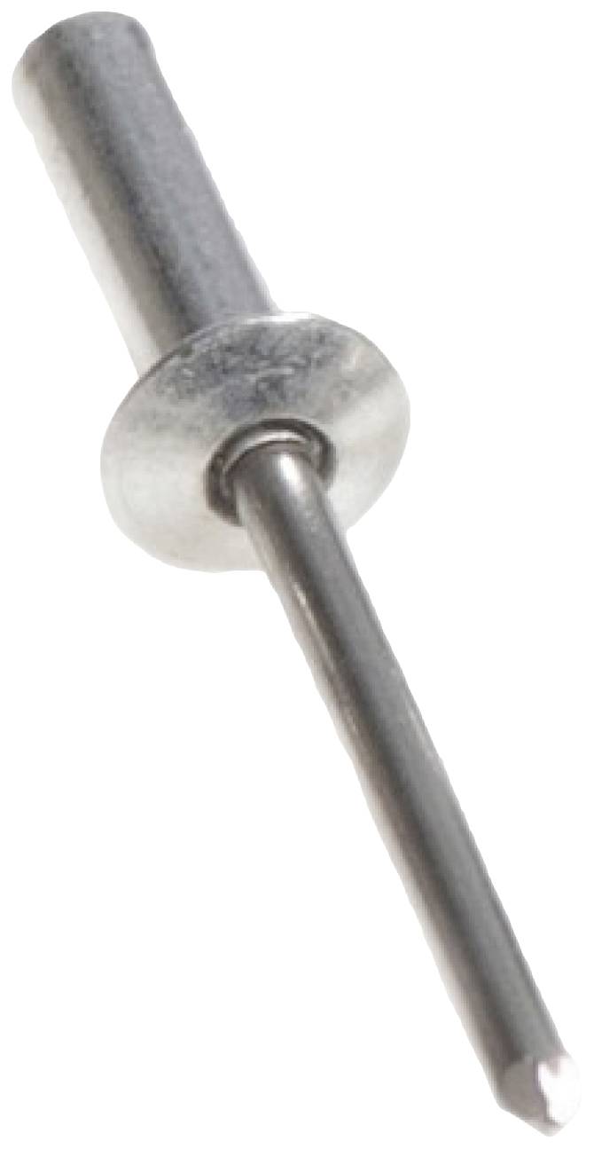 Ein Metall-Niet mit einem langen dünnen Schaft und einem flachen Kopf, verwendet in der Befestigungstechnik.